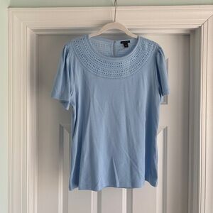 Ann Taylor Sky Blue Short Sleeve Top with Eyelet Collar